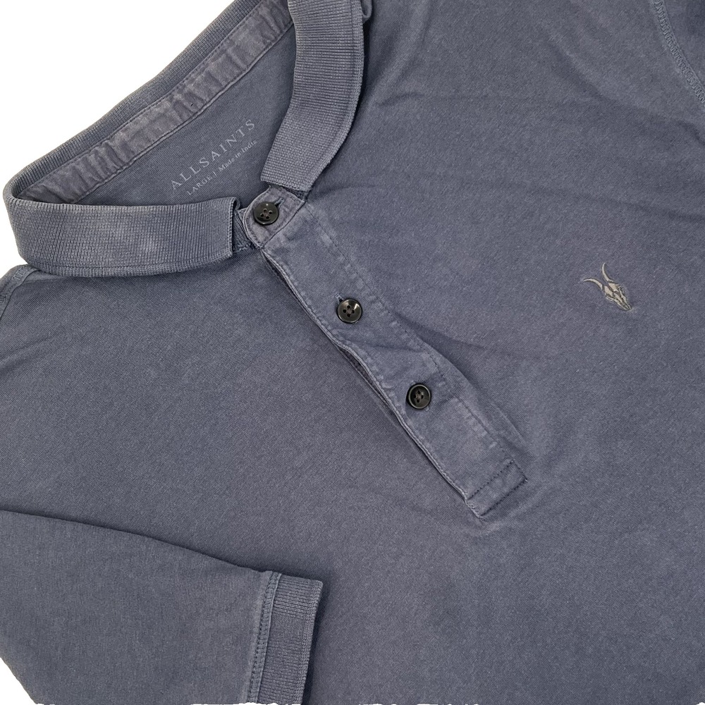 ALL SAINTS Men's Size L* (S/M) Blue Short-Sleeve Lightweight Cotton Polo Shirt